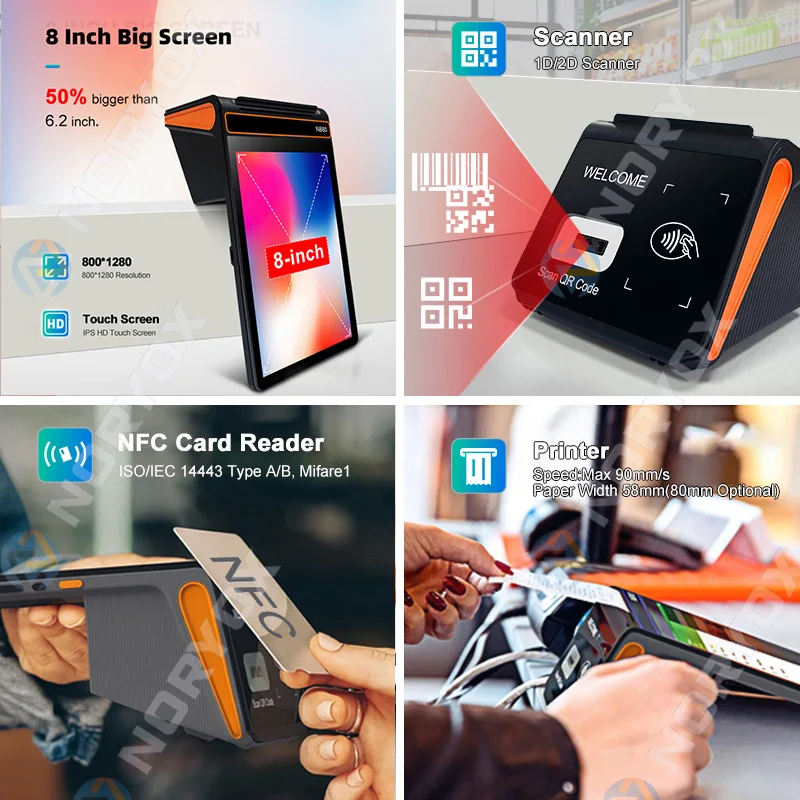 NORYOX NB80 Android POS терминал 2D QR сканер штрих-кодов 6400 мАч батарея 3 ГБ + 16 для онлайн-заказов на вынос