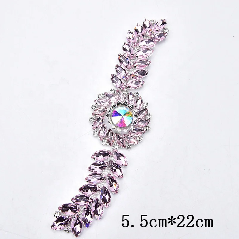 Fancy Rhinestone Flower Applique Glass Sew On Marquise Round Stone Strass Crystal Trim Patches for Bridal Sash Decoration