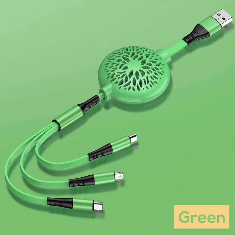 luxury 3 in 1 retractable usb cable flexible 20cm to 110cm fast charging cables for huawei xiaomi