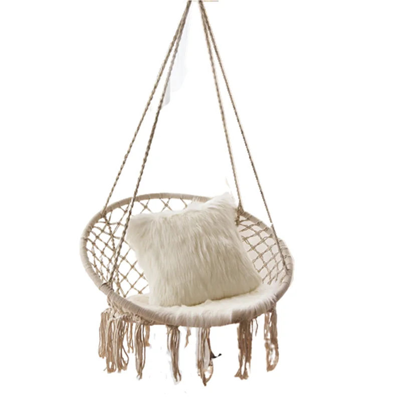 Net rope swing hanging chair outdoor cotton rope braided tassel swing courtyard swing hanging chair