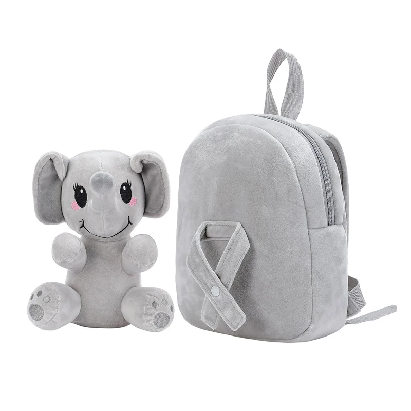 Custom Logo Cute 3D Cartoon Elephant Mini School Kids Animal Plush Backpack