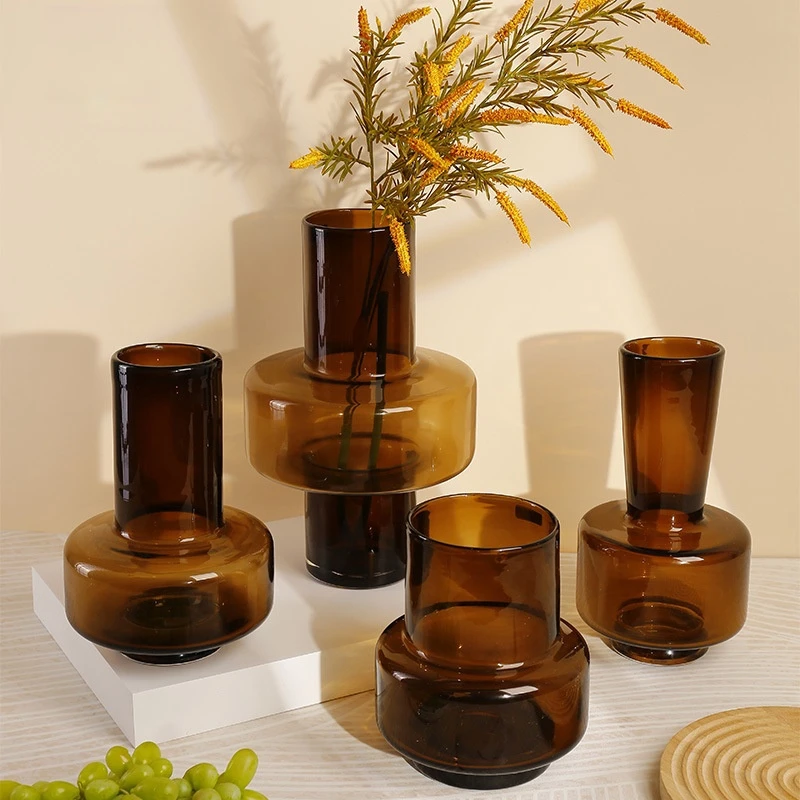 Nordic Creative High Quality Hand Blown Colored Acrylic Flower Arrangements Glass Vases Set For Home Decor