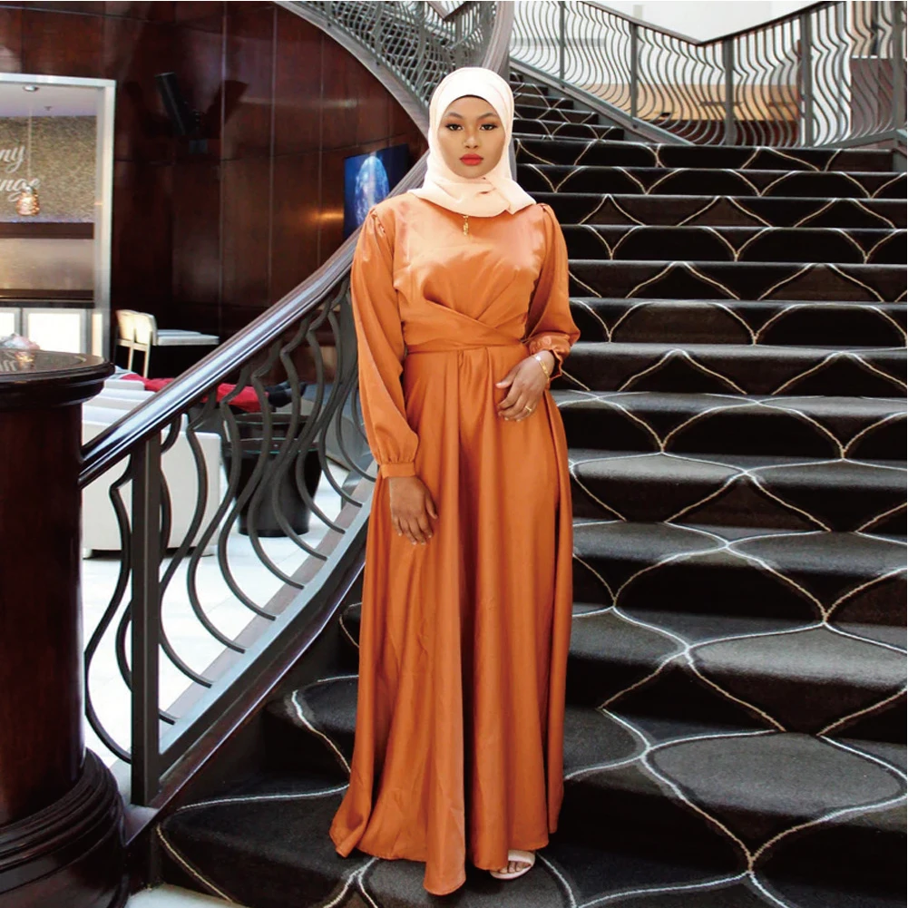 2024 African Modest Hot Production Luxury Arabian satin muslim party dress gown  New Style Long Party Wear Dresses For Women