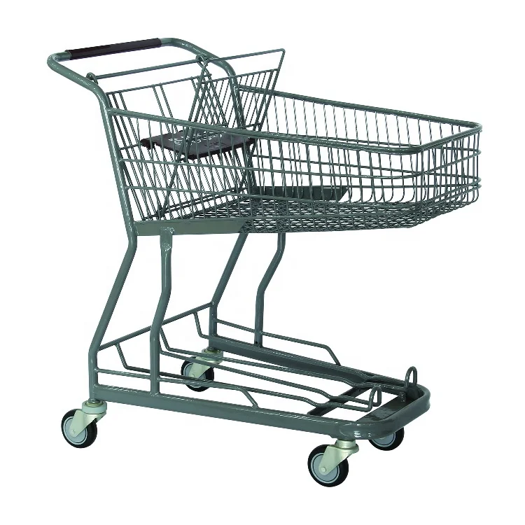 Japan Style 120 Litres Folding Shopping Cart Lower Tray Durable Plastic Steel Supermarket Use PP PU Used Shopping Malls Mart