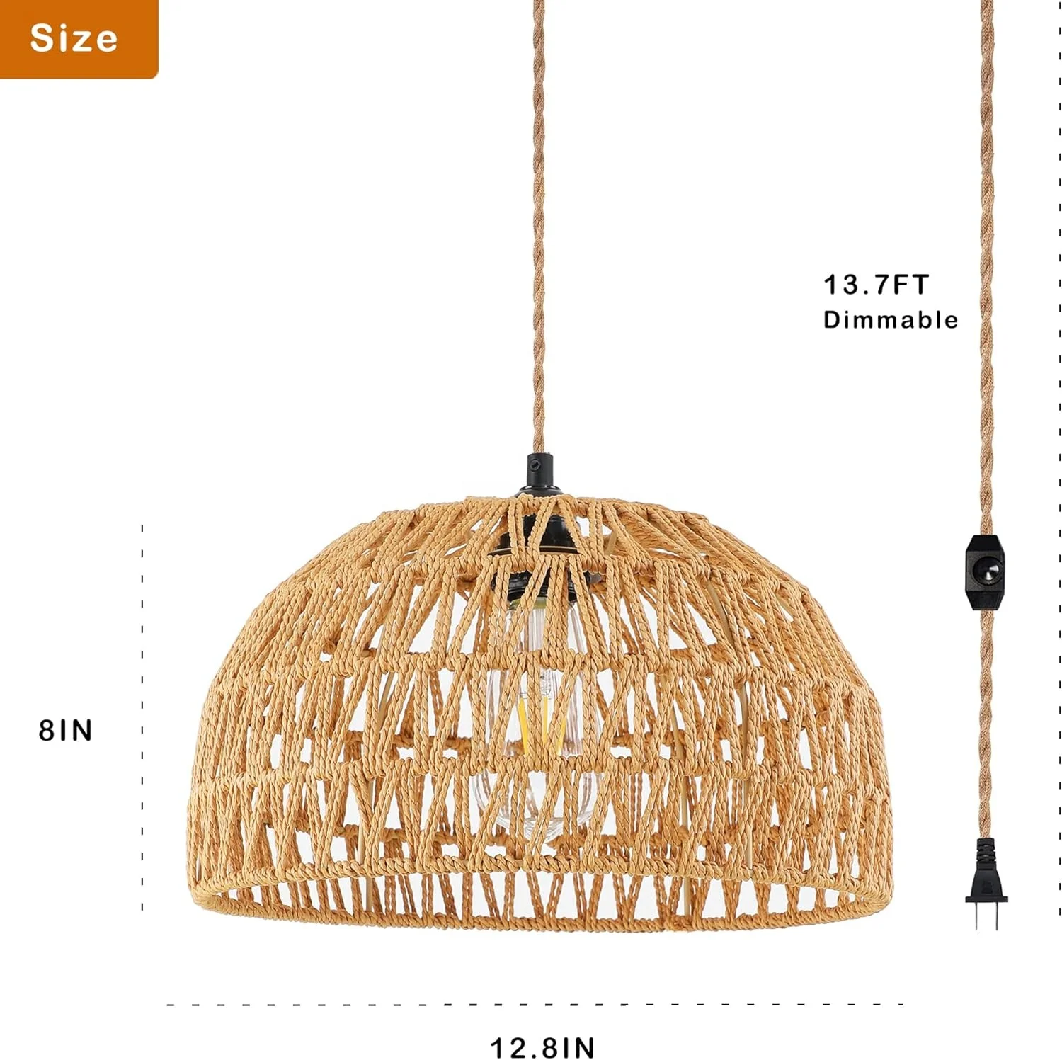 OPPstable Plug in Pendant Light Rattan Hanging Lamp,Boho Decor That Plug Into Light Fixture