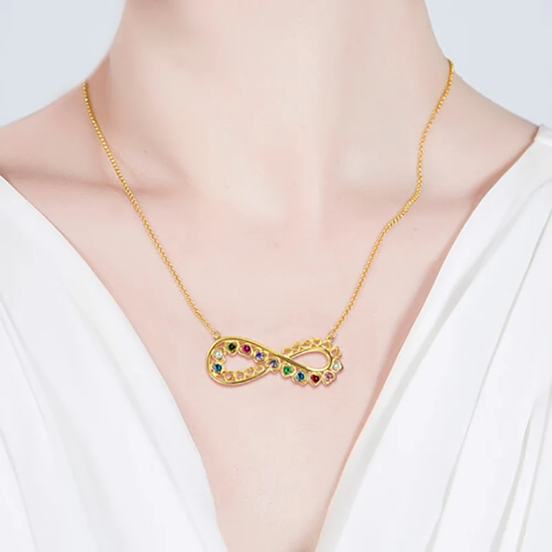  925 sterling silver women necklace jewelry gold plated birthstone infinity