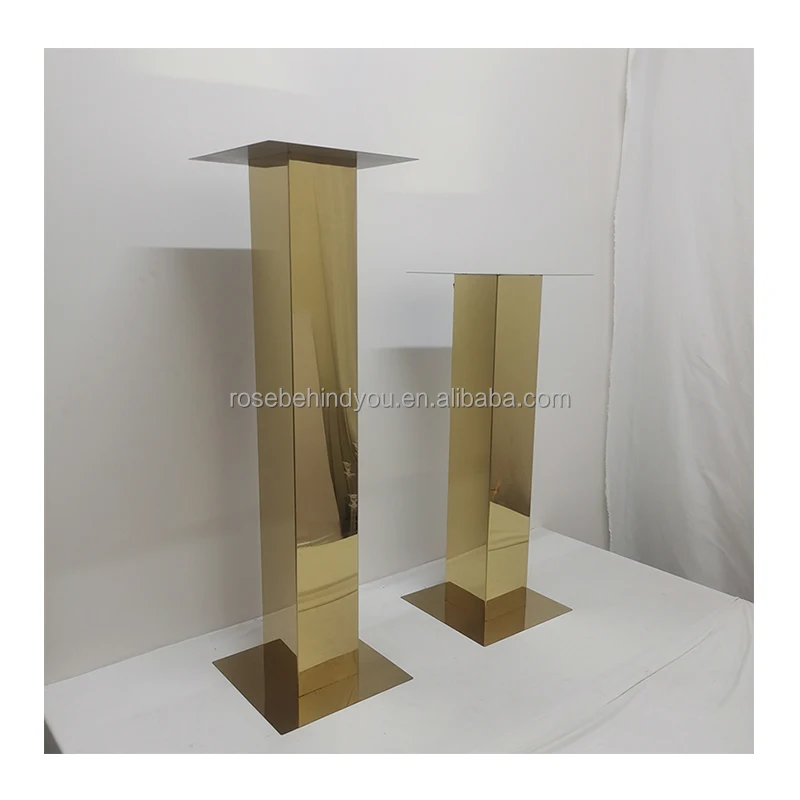 Wholesale Hot Sale Event Wedding Centerpieces Tall Gold Mirror Pillar Flower Stand