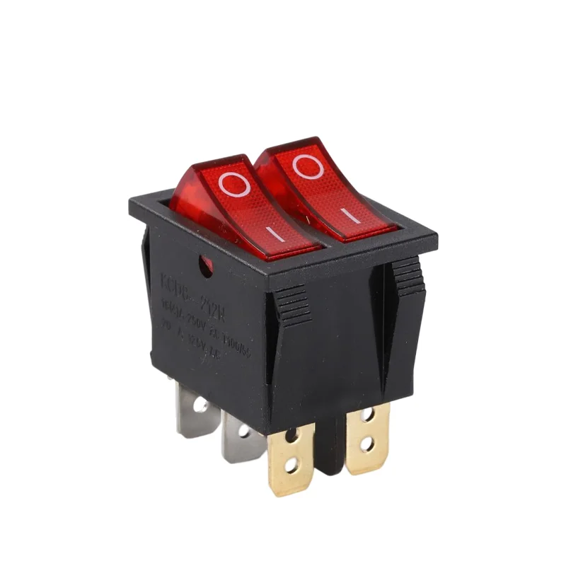 PINYI High quality 16A 250V DPDT Red double buttons  KCD8-212N 6 pin series  rocker switches For Household Industrial Equipment