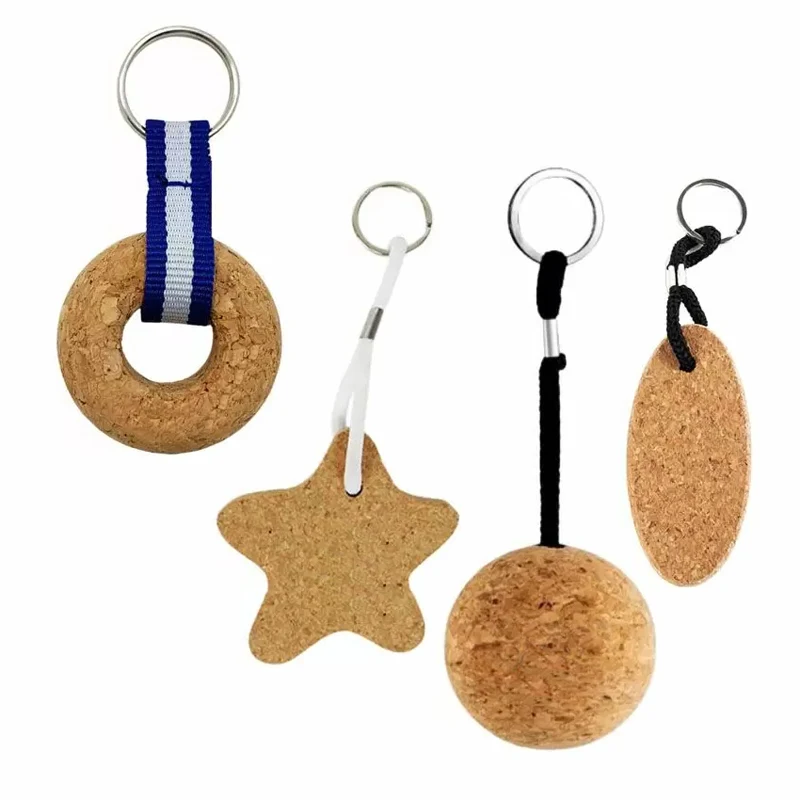 Floating keyring custom shape print wine cork metal keychain oval cork bottle keychain