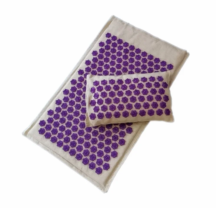 Natural Premium Linen & Coconut Fiber Filling Acupressure Mat and Pillow Set for Back/Neck Pain Relief