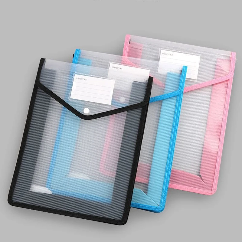 Custom Fashion  Plastic Stationery  Bag With Button School Students Supplies Document Case For Student
