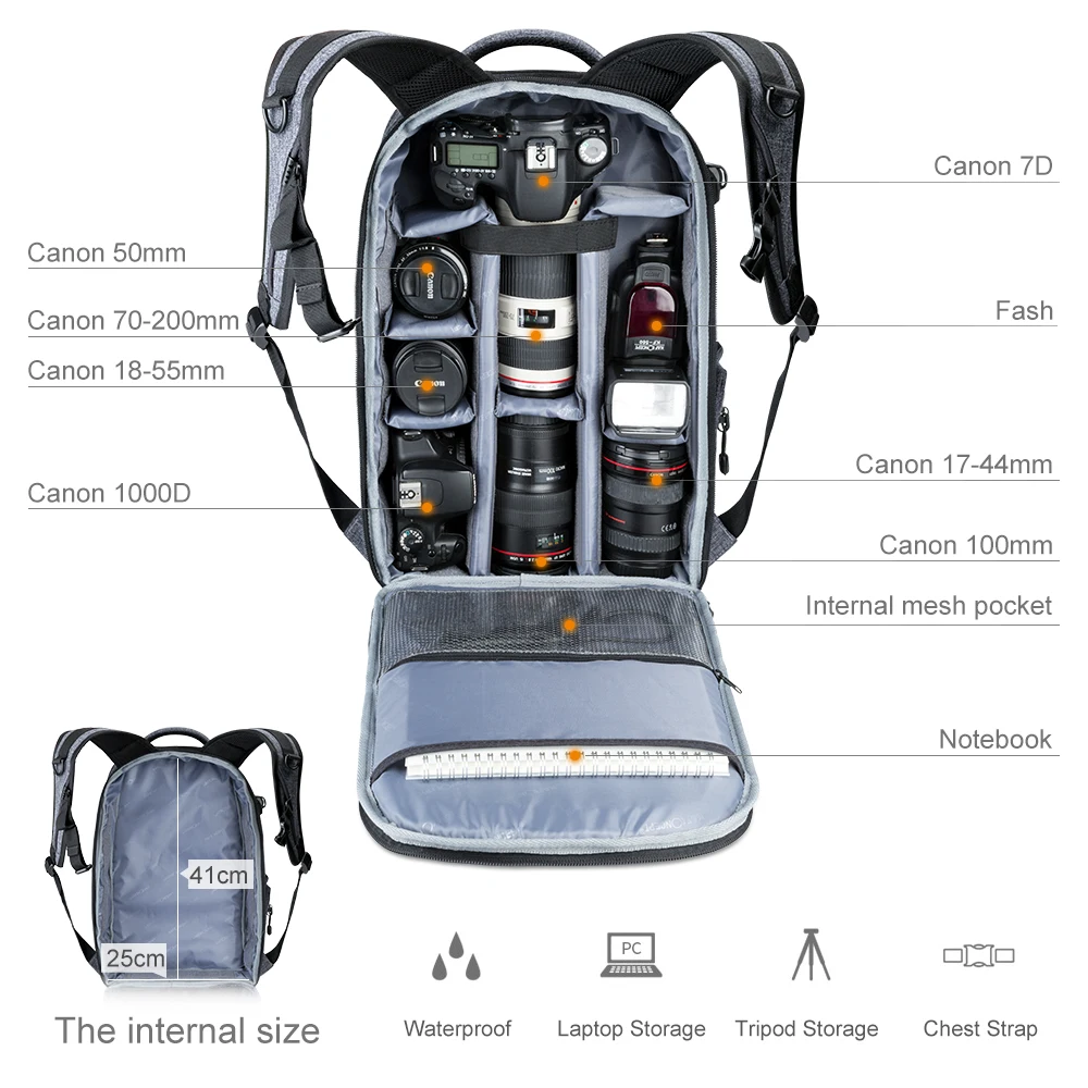 
K&F Concept DSLR Camera Bag Outdoor Photographer Camera backpack bag E3 