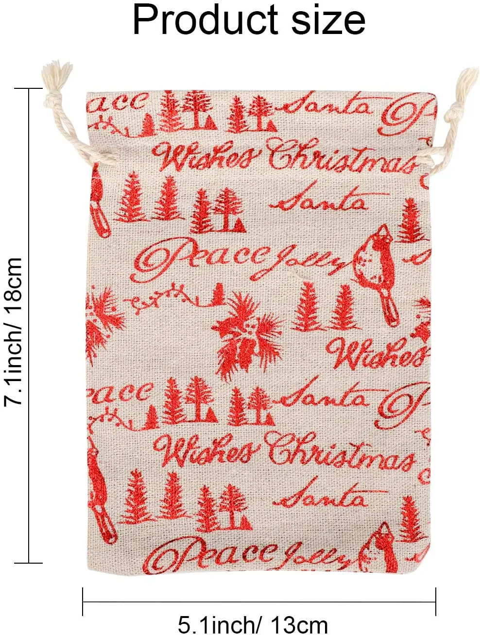 Metallic Christmas Drawstring Gift Bags Burlap Bronzing Gift Pouch linen Bag Treat Goody Bags for Candy Wrapper