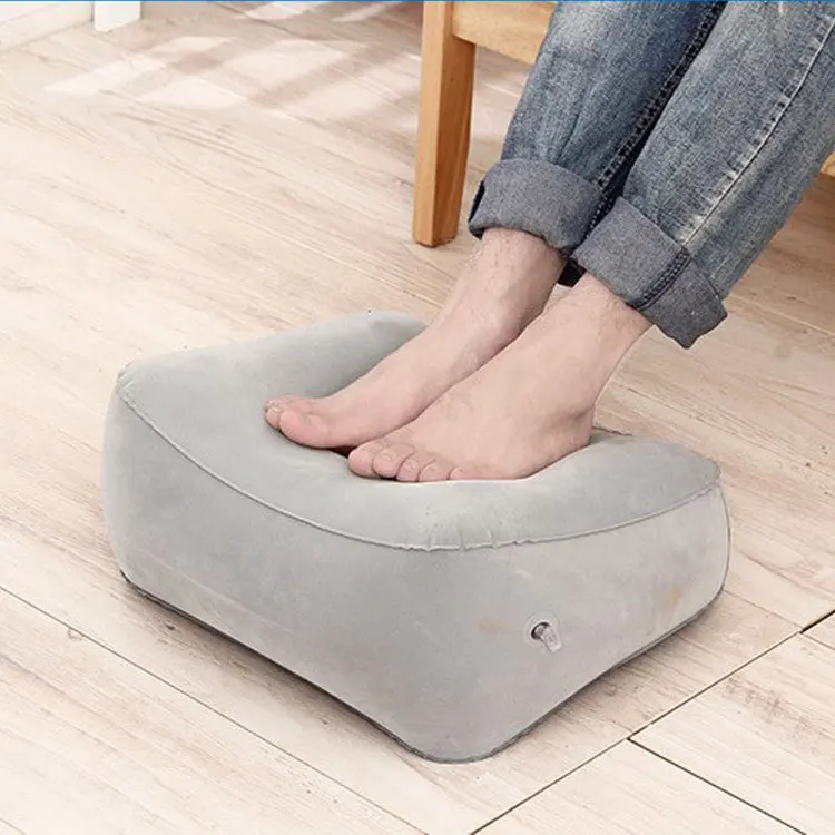 Grey and Blue color inflatable Travel Foot Rest Pillow Footrest Cushion for Travel home and office leg rest