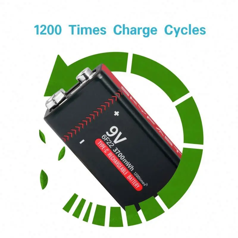 SKYFAST usb c 9v литий-ионный аккумулятор 1 шт. перезаряжаемая батарея Тип 6f22 1200mah с кабелями