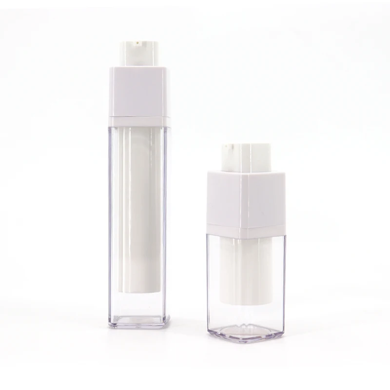 Double Wall Acrylic Square Transparent Lotion Eye Cream Serum White Clear 15ml 50ml 100ml Airless Pump Bottle with Twist Lock