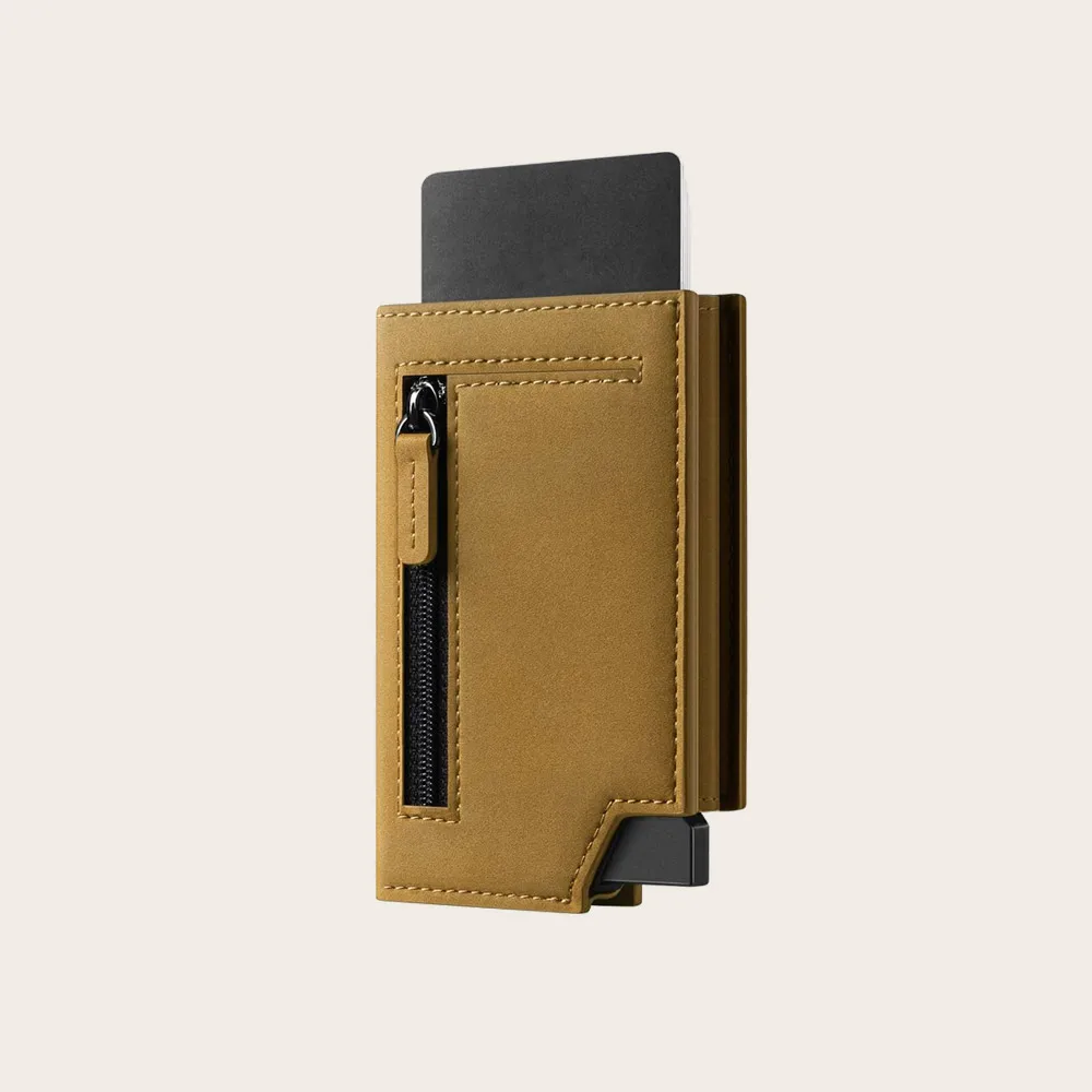 Customized logo rfid blocking slim genuine leather pop up wallet metal aluminium card holder wallets