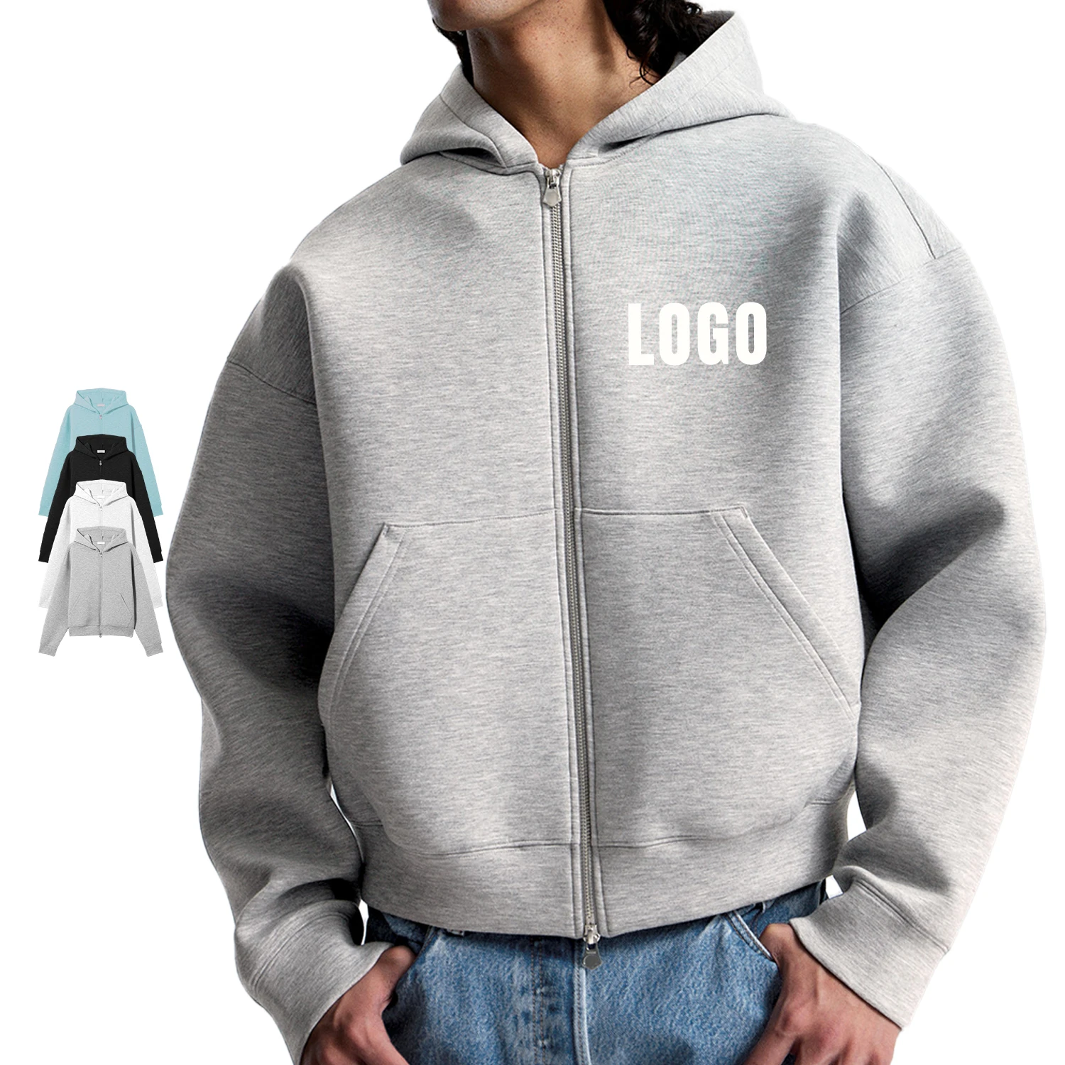 Thick Pullover Blank Zip up hoodies sweatshirts Cropped Heavyweight Boxy zip Hoodie High quality Custom logo Hoodies factory