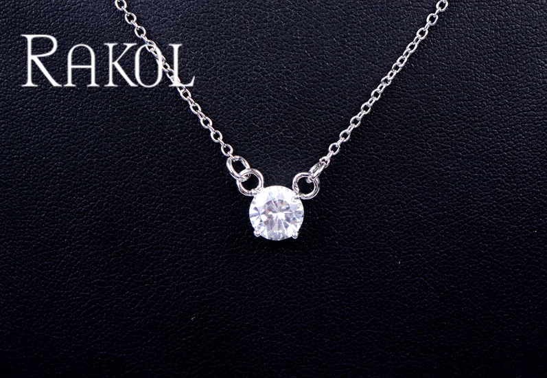 RAKOL NP058 aluminum chain metal pendant necklace 10 carat single diamond crystal chain necklace