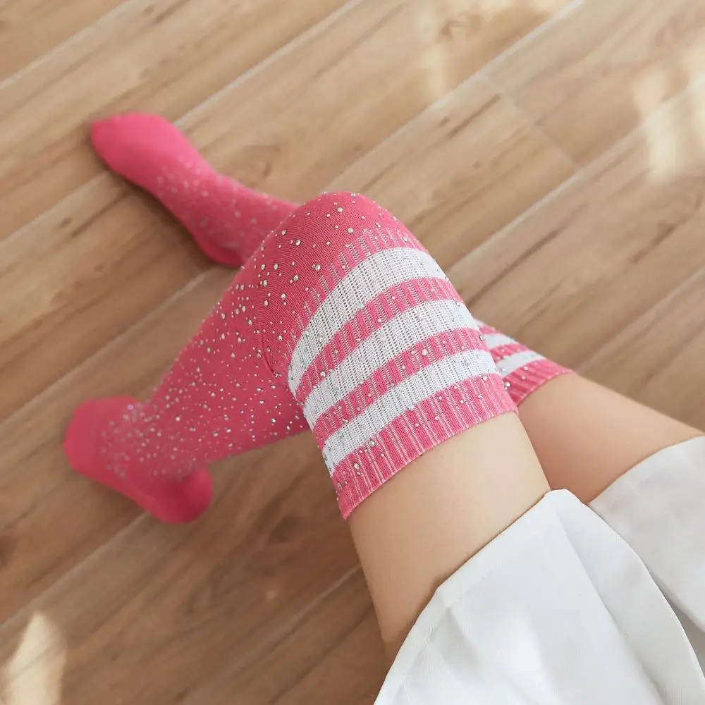 Женские блестящие чулки со стразами, сексуальные длинные носки выше колена, чулки