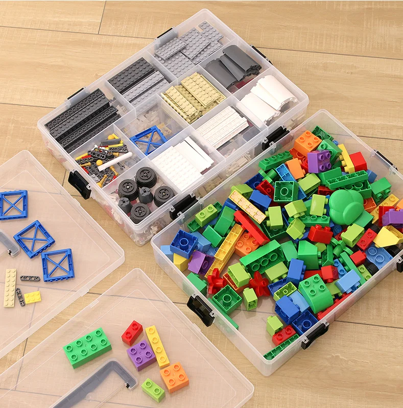 Multi-functional Plastic transparent double layer LEGO Storage Boxes storage organizer with Lid