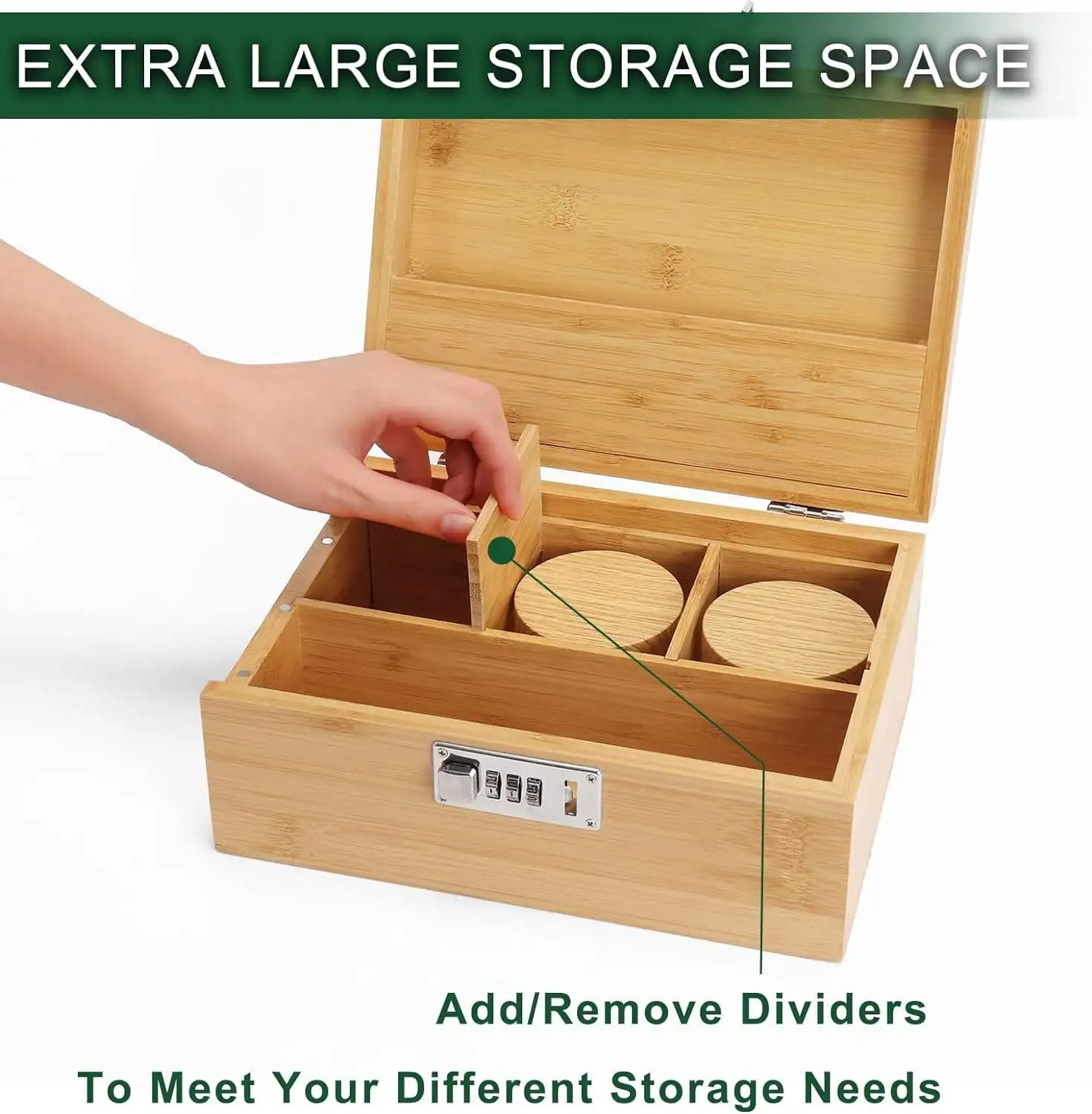 Bamboo Stash Box Jar, Rolling Tray with Combination Lock Decorative Wood Herb Stash box with Smoke Accessories