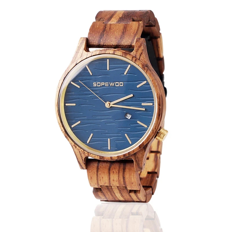 SOPEWOD Eco-friendly Wood Gift Quartz Casual Wristwatches for Men Family Friends Customized Watch