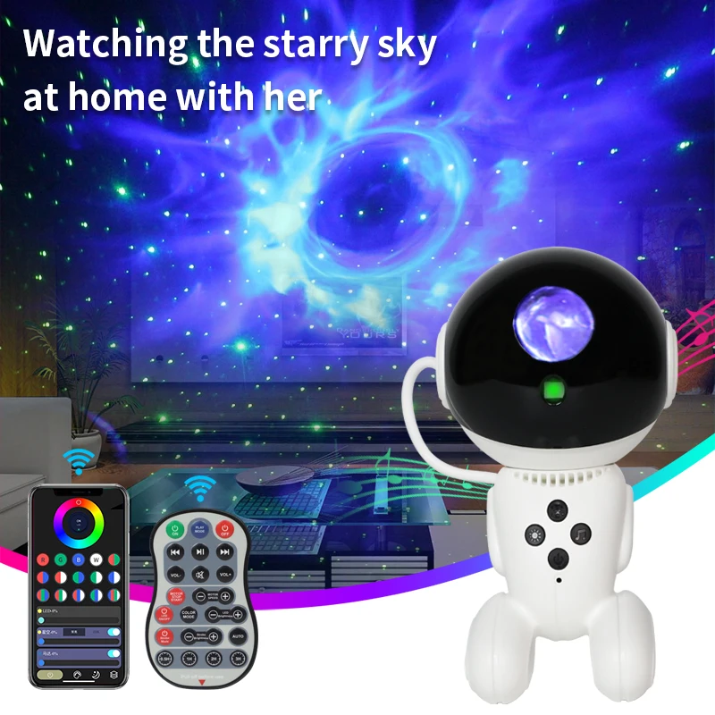 Robot Galaxy Smart Home LED Star Nebula Projector Ambient Lamp with Bluetooth Speaker RC White Noises For Party Room Decor Gifts