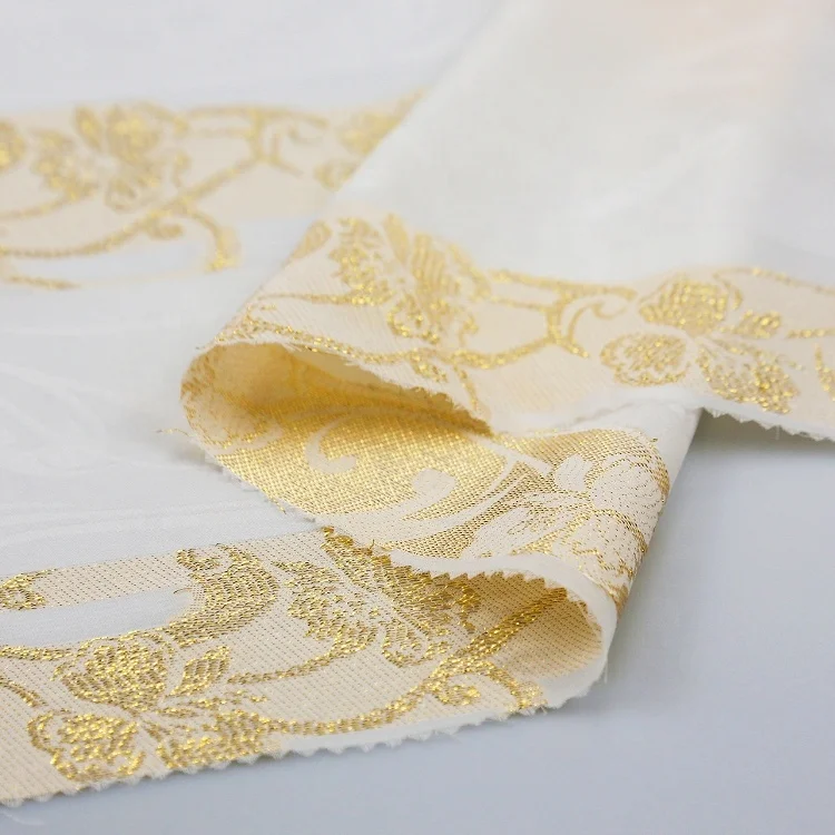 
Hot Sell 100% Polyester Floral Pattern Metallic Stripe Satin Jacquard Woven Fabric For Clothes 