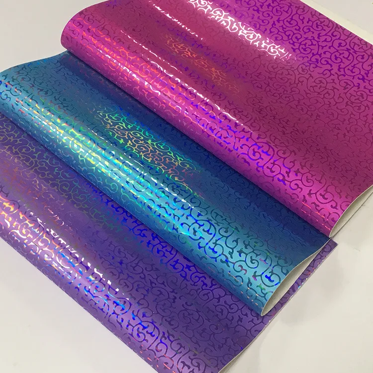 Holographic Colorful Laser Vine Pattern Leather Luxury Faux Leather For Metal Mirror Handbag Case