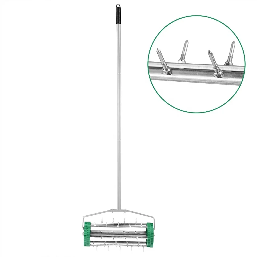 18 inch Rolling Lawn Soil Aeration spike Hand Push Manual Garden Scarifier Garden grass Aerator