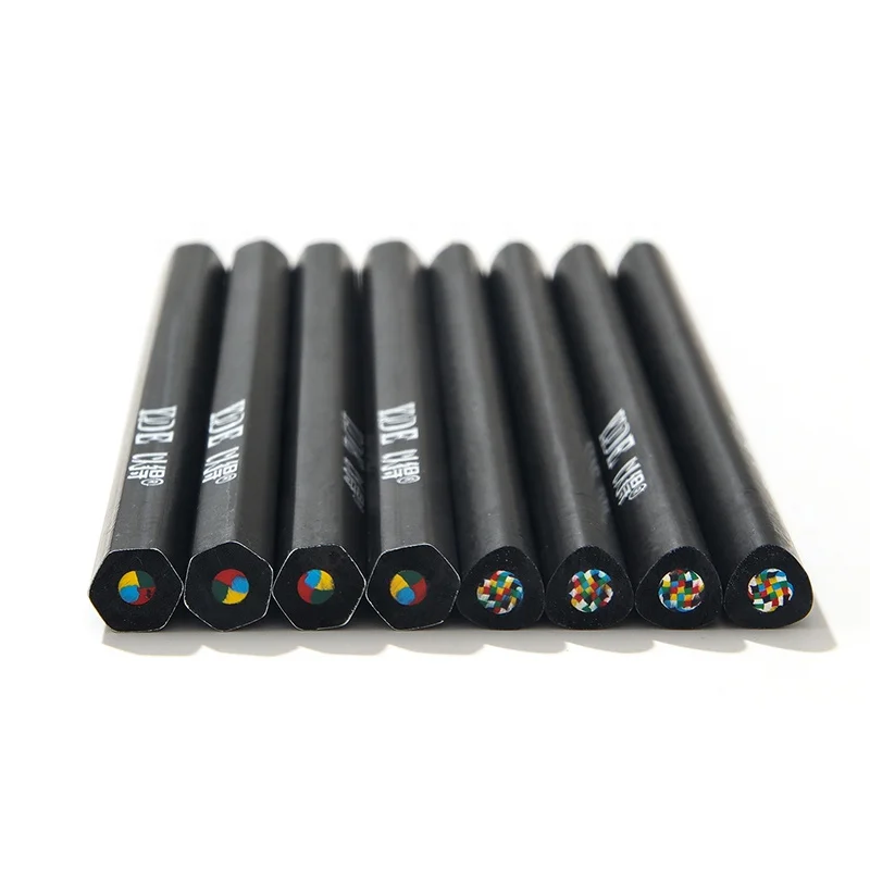 Wholesale four color with the same core Black Wooden Rainbow Lead color pencil students children painting stationery set
