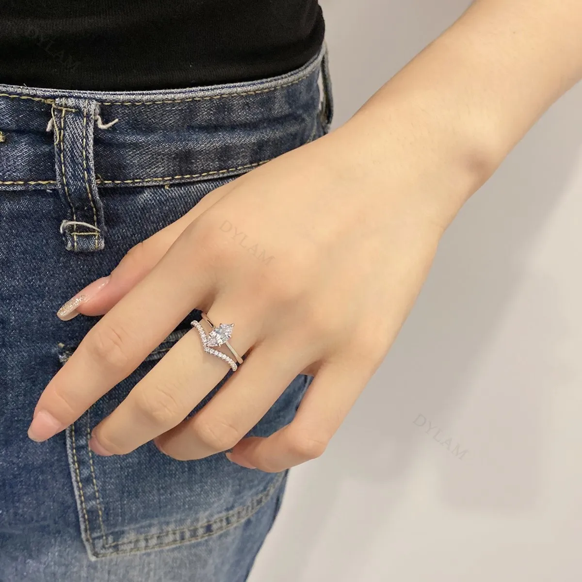 Dylam 5A Grade Marquise Cubic Zirconia Halo 5A CZ Set Engagement Wedding Stackable Ring Gemstone 925 Sterling Silver Ring