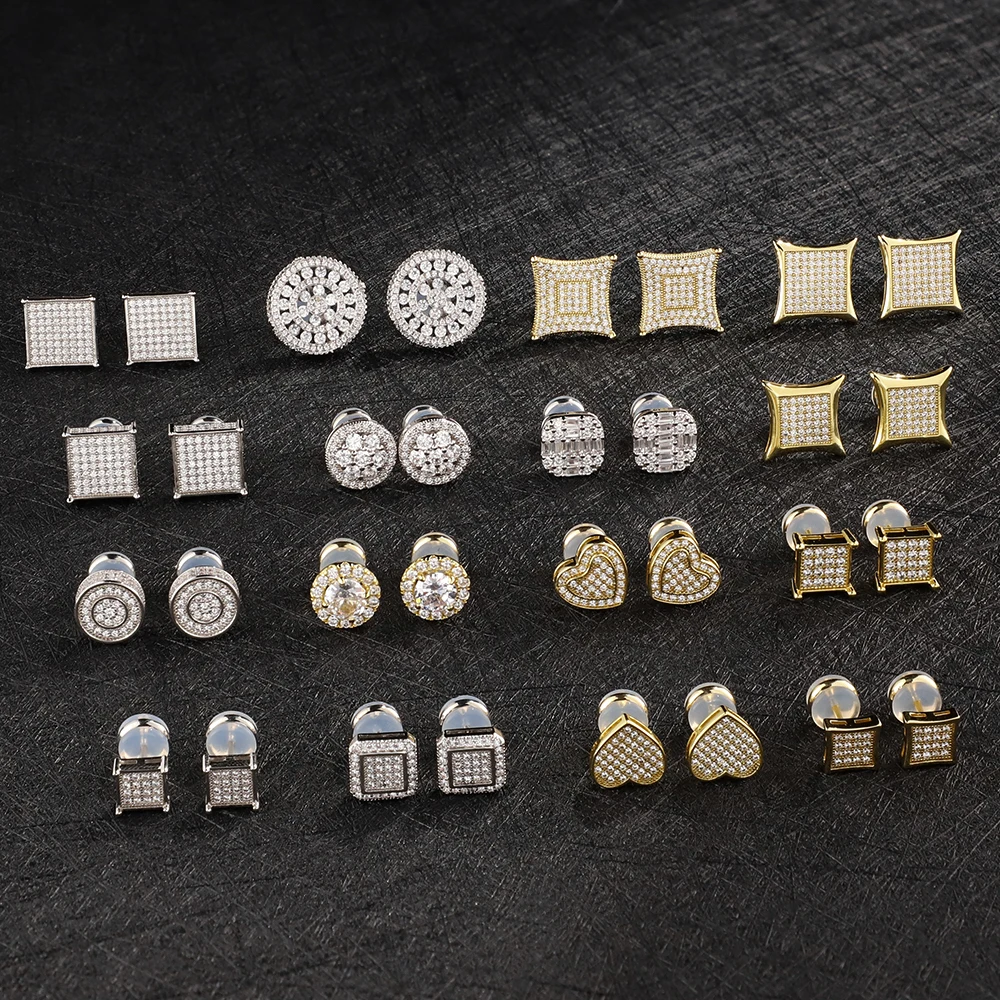 Cities Jewelry Wholesale18k Gold Plated 925 Sterling Silver 5a Cz Diamond Mens Earring Stud Earrings For Men