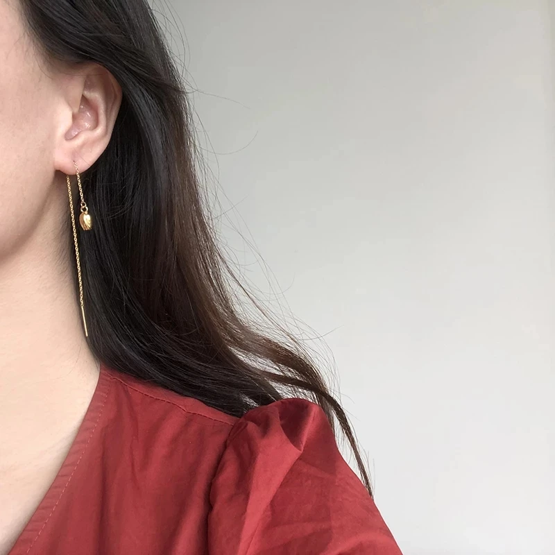 Lotus Seedpod Elastic Gold Bead Bracelet Necklace Long Thin Chain Earring Set Women 18K Stainless Steel Ear Thread Flower Jewels