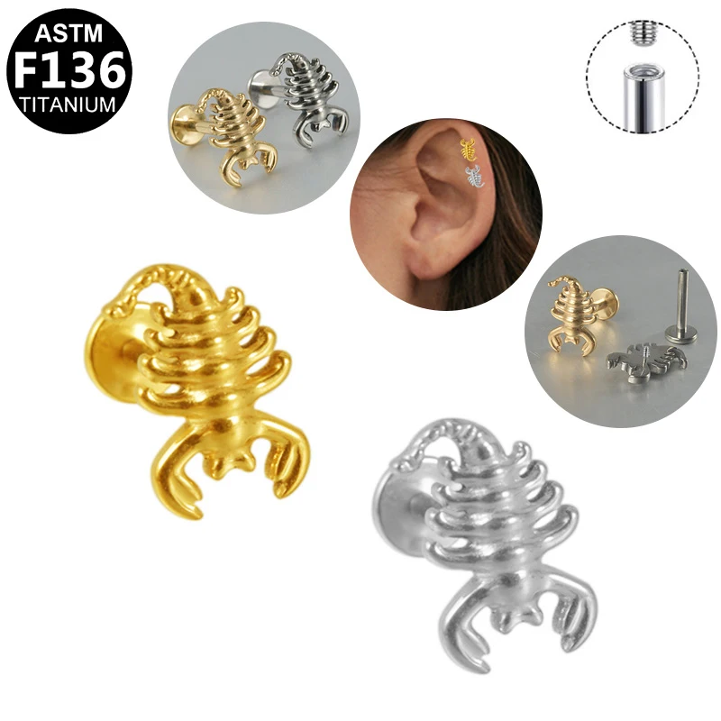 Gaby ASTM F136 lip ring scorpion internal thread cartilage earring helix piercing jewelry titanium for women wholesale