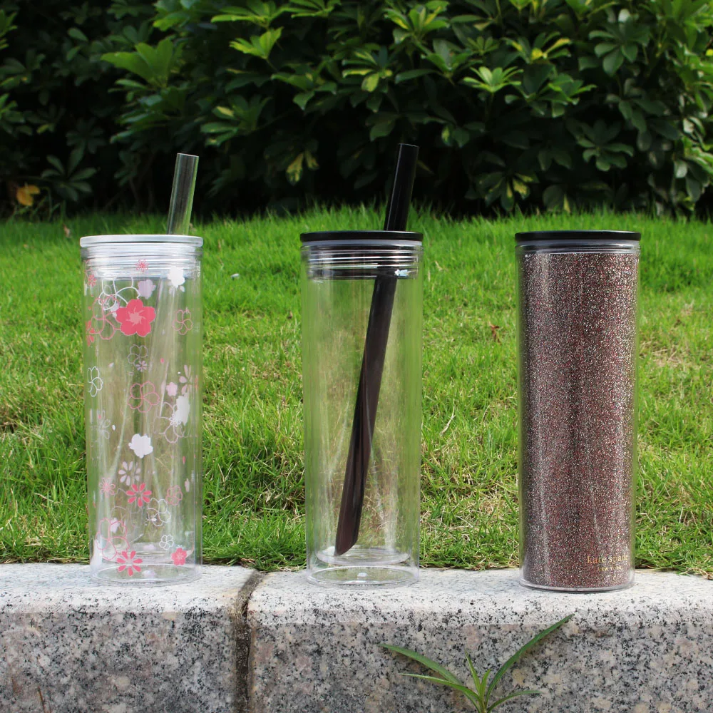 Christmas Gifts 16oz  Boba Tea Bottle Cup Custom Clear Acrylic Reusable Plastic Bubble Tea Tumbler With 12mm Straw