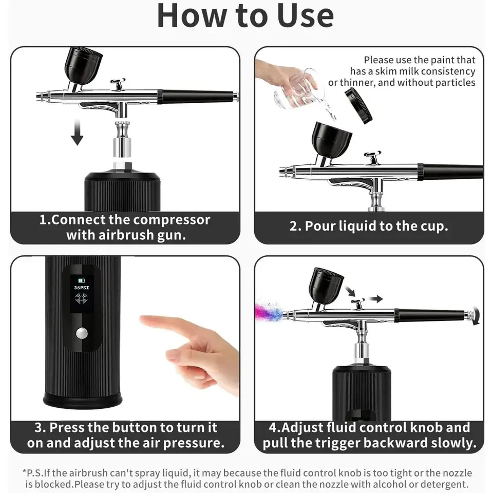 LCD Display Pressure 3 Gears PSI Beauty Equipment Nail Airbrush Kit Mini Aerografo Make Up System