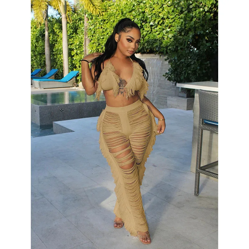 Sexy See Through 2 Pieces Pant  Set Mesh Crochet Dress Knit Women Beachwear Bathingsuit Swimwear Bikini Beach Cover Up Swimsuit