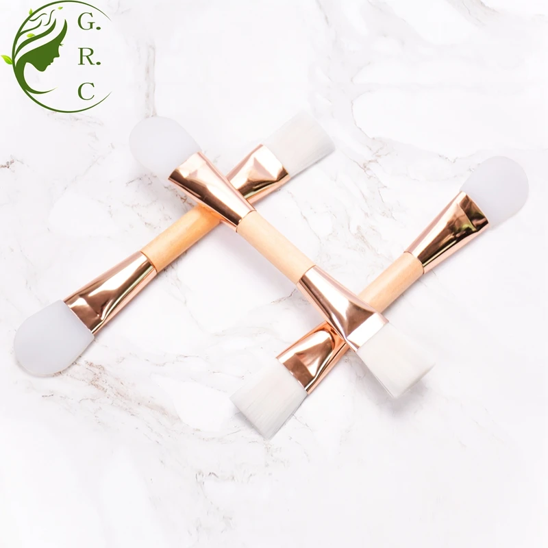Own Branding Biodegradable Double Head Soft Spa Mud Mask Fan Mixing Blender Brushes Spatula Clay Silicone Mask Brush For Face