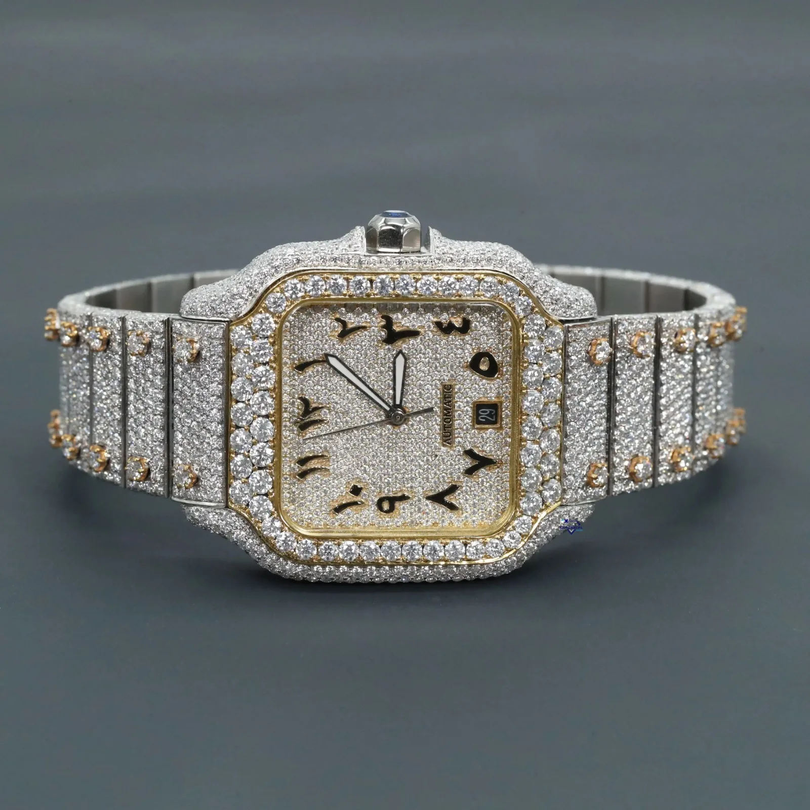 Premium Quality Antique Fully Iced Out Watch VVS Clarity Moissanite Studded Diamond Watches Luxury Stainless Steel Watch for Men