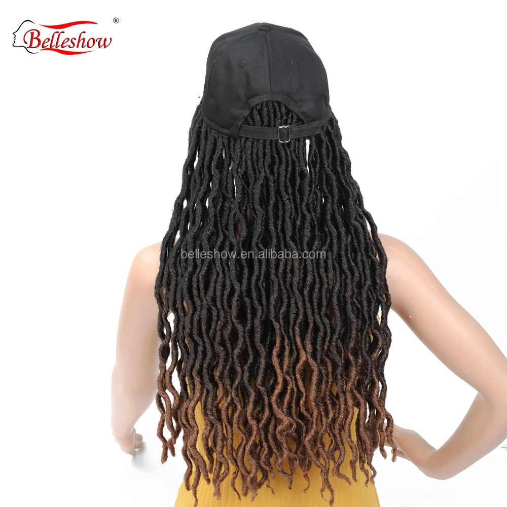 Hot sell 18inch synthetic ombre dreadlock hair braid golden locs curly Africa Twist Goddess faux locs black basketball hat wig