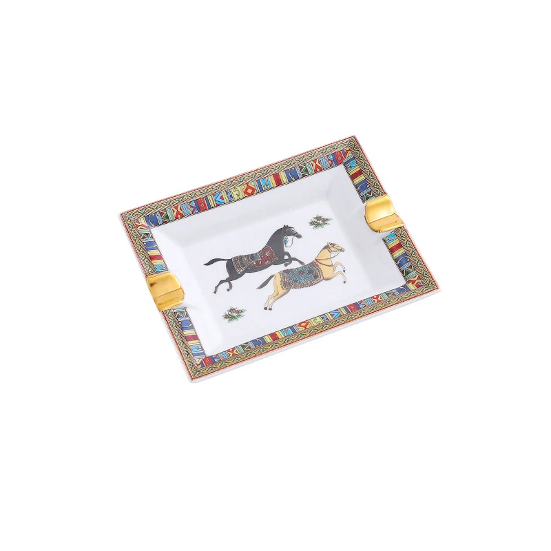 6inch Luxury Gold Print Custom Porcelain Cigar Ashtray Fashion Ceramic Cigarette Ash tray For Customized Logo