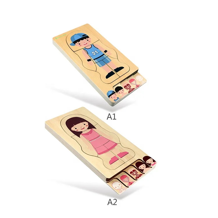 Custom Early Educational Learning Toys Girl or boy Shape Wooden 3d Jigsaw Puzzles for Kids Children