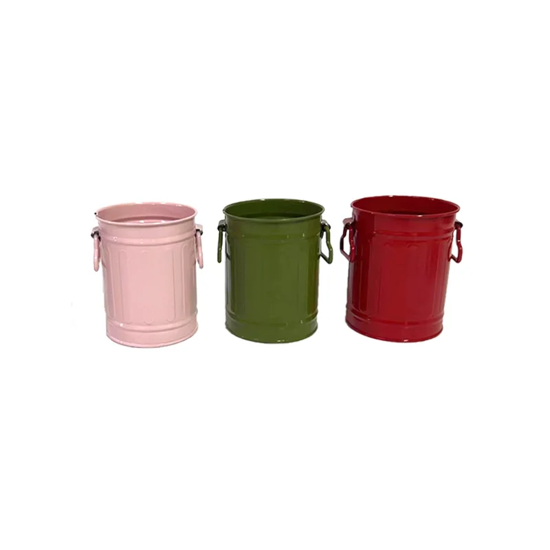 Factory Wholesale Galvanized Metal Desktop Storage Bucket Pen container Table Office Make up Containers Cute