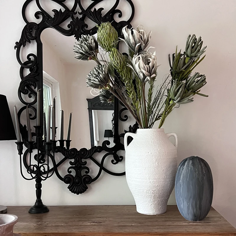 Matt White Vintage Flower Vase Retro Fiber Clay Flower Vases Home Decor Rustic Table Vases for Wedding Center Piece