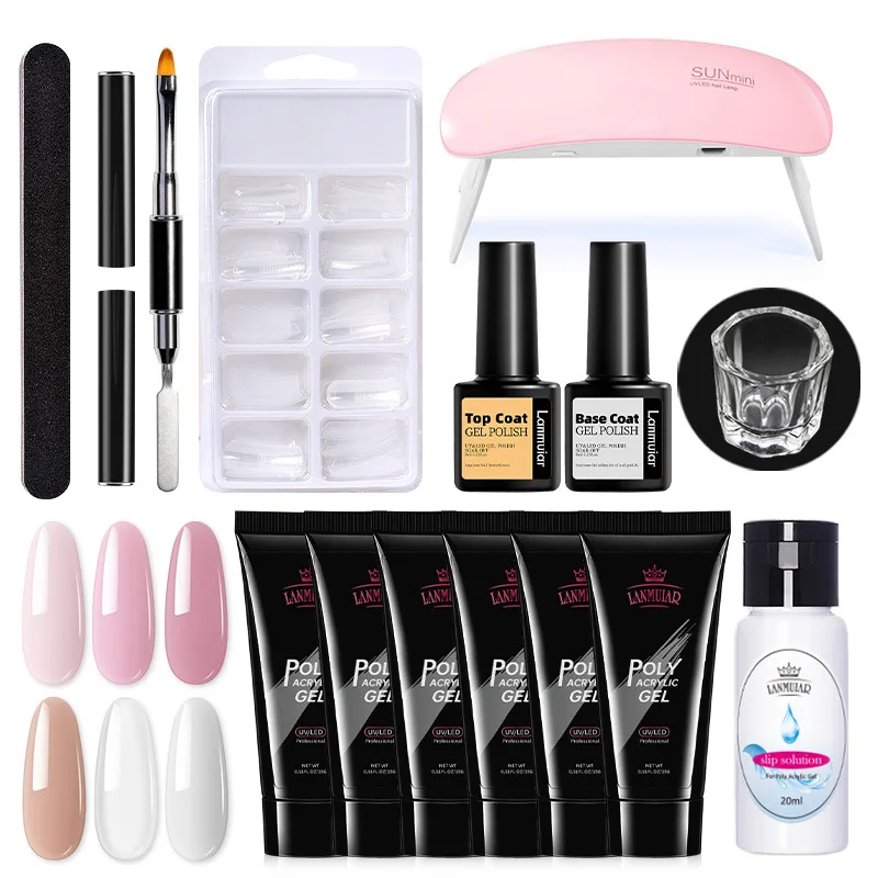MU 6-color 14 piece set of nail extension cream 15ml paperless crystal extension glue UV phototherapy glue baking lamp
