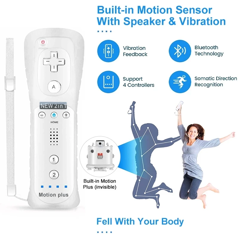2 in 1 For Nintendo Wii Motion Plus Wireless game Remote Controller Built-in accelerated Motion plus sensor Silicone Skin Case
