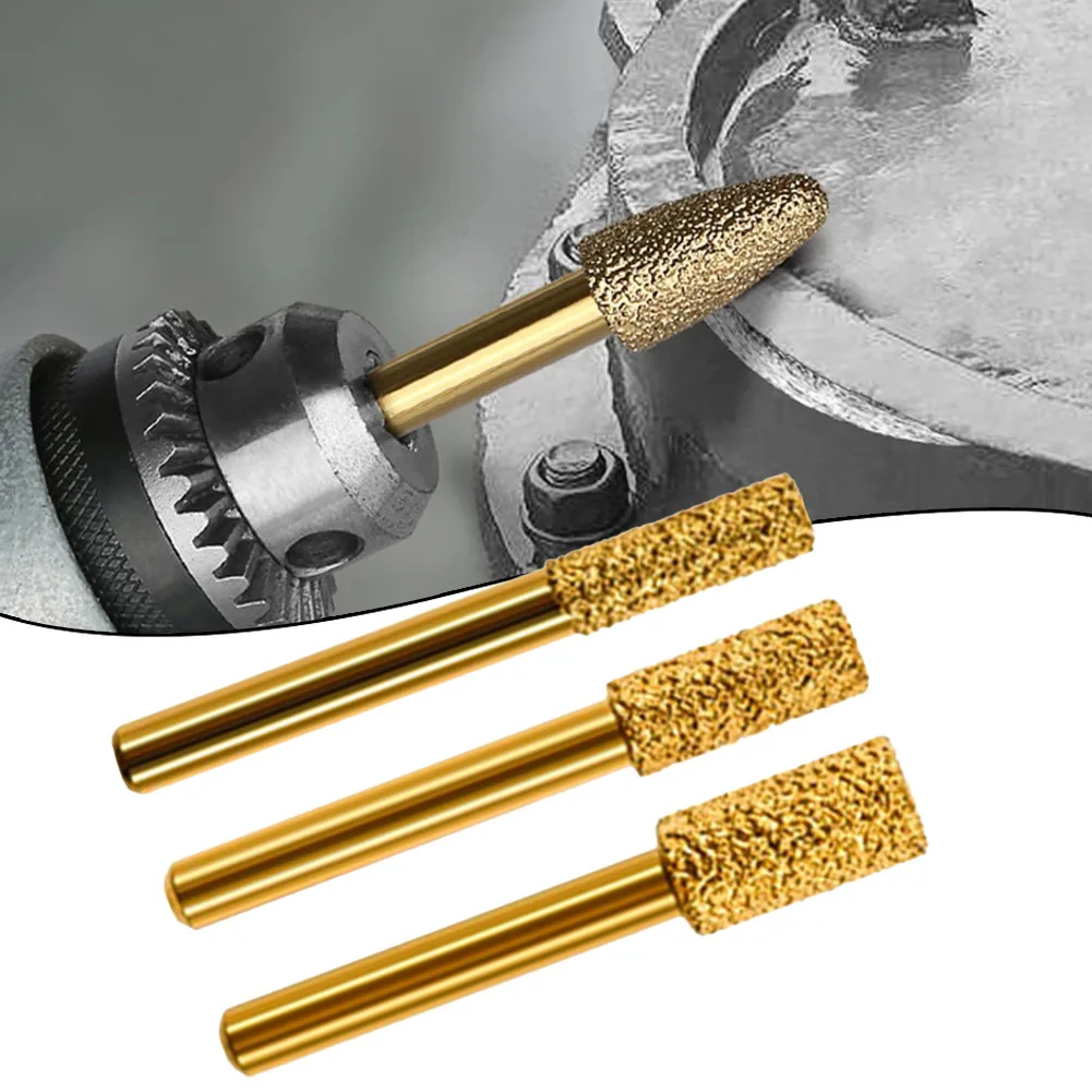 Vacuum Brazed Diamond Burring Head Grinding Bit Cylinder Type Filing Tools For Stone Polishing Rotary Tools Accessories