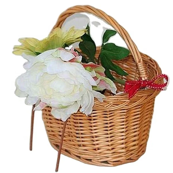 Factory Direct Hand Weaving Removable Wicker Bicycle Basket With Leather Strips